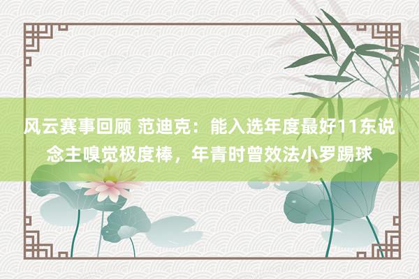 风云赛事回顾 范迪克：能入选年度最好11东说念主嗅觉极度棒，年青时曾效法小罗踢球